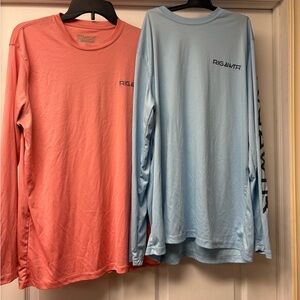 RIG & WATER PERFORMANCE Long Sleeve Shirts in Coral and Light Blue- size Large